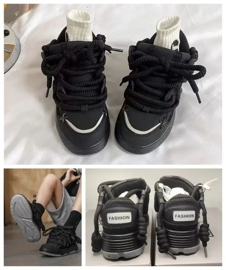 Retro Thick Bottom Athletic Shoes for Men Coupling Traction Trends High Rhythm Old Father Sport Shoes Dynamic Personality