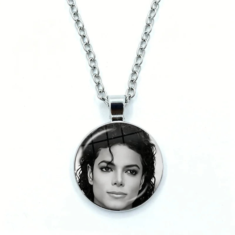 Thriller Dangerous M-Michael J-Jackson Necklace for Women Jewelry Cabochon Glass Pendant Fashion Statement Necklace