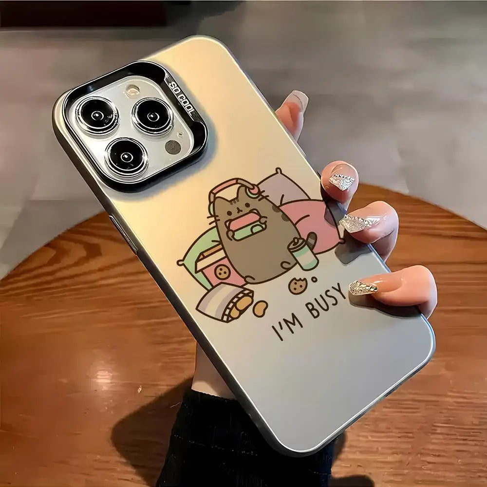 P-Pusheen Cat Phone Case FUNDA For IPhone 12 11 13 14 15 16 Max Pro Plus Mini Silver LMDaser Color Cover