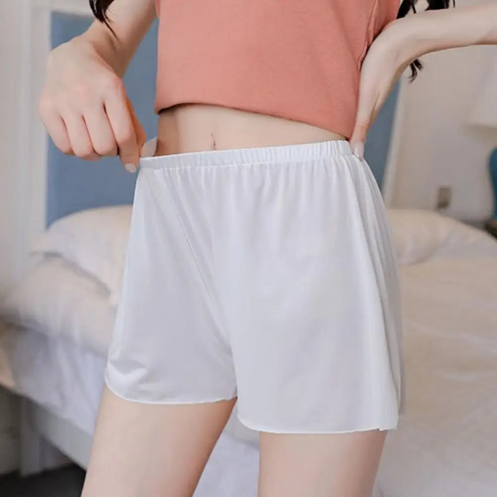 Women Safety Shorts Anti-exposure Breathable Thin Satin Seamless Homewear Underwear Loose Elastic Waist Summer Mini Pants