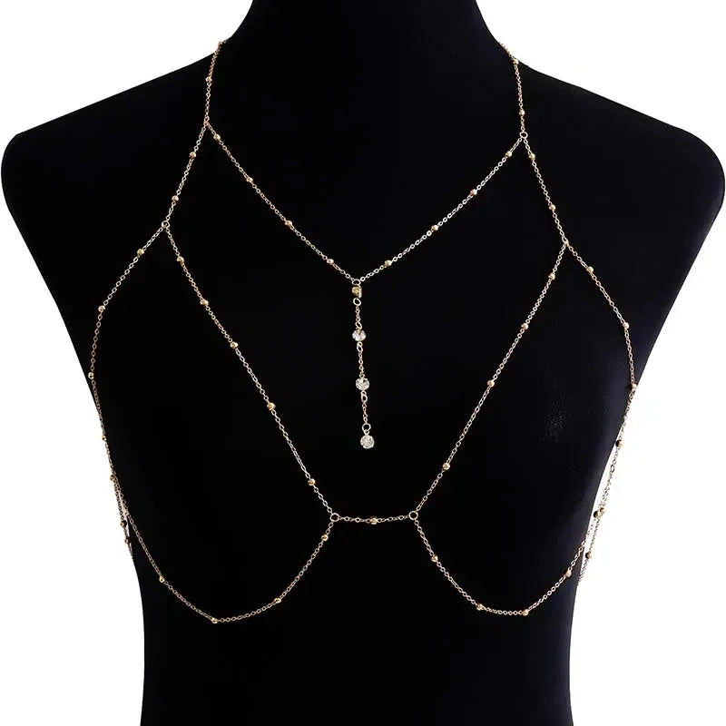 New Summer Sexy Chest Chain Bra Bikini Metal Body Chain Jewelry for Women Beach Harness Crystal Body Chain Decoration Jewelry