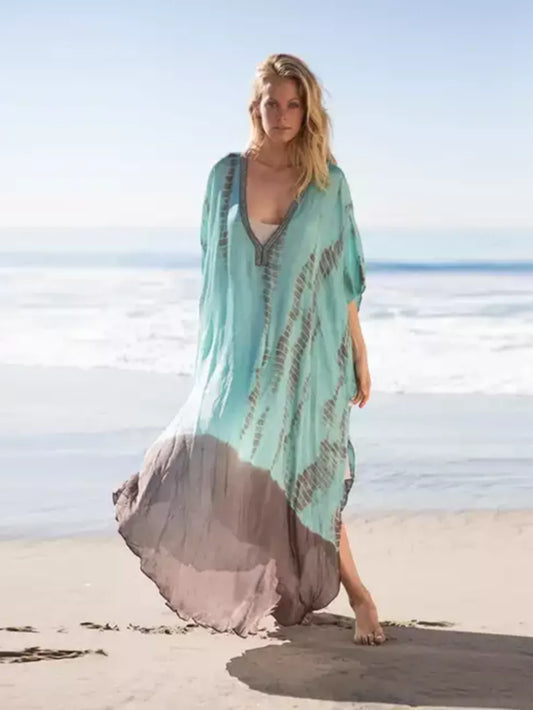 MAKABO Kaftan Dresses for Women, V Neck Moo Moos Colorful Print Cover Ups Caftan Beach Dresses for Swimwear