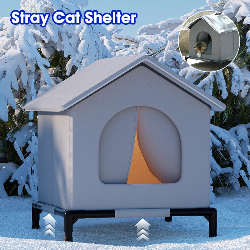 Stray Cat House Outdoor Waterproof Winter Warm Shelter Foldable Washable Enclosed Kennel for Feral Cats Small Dogs