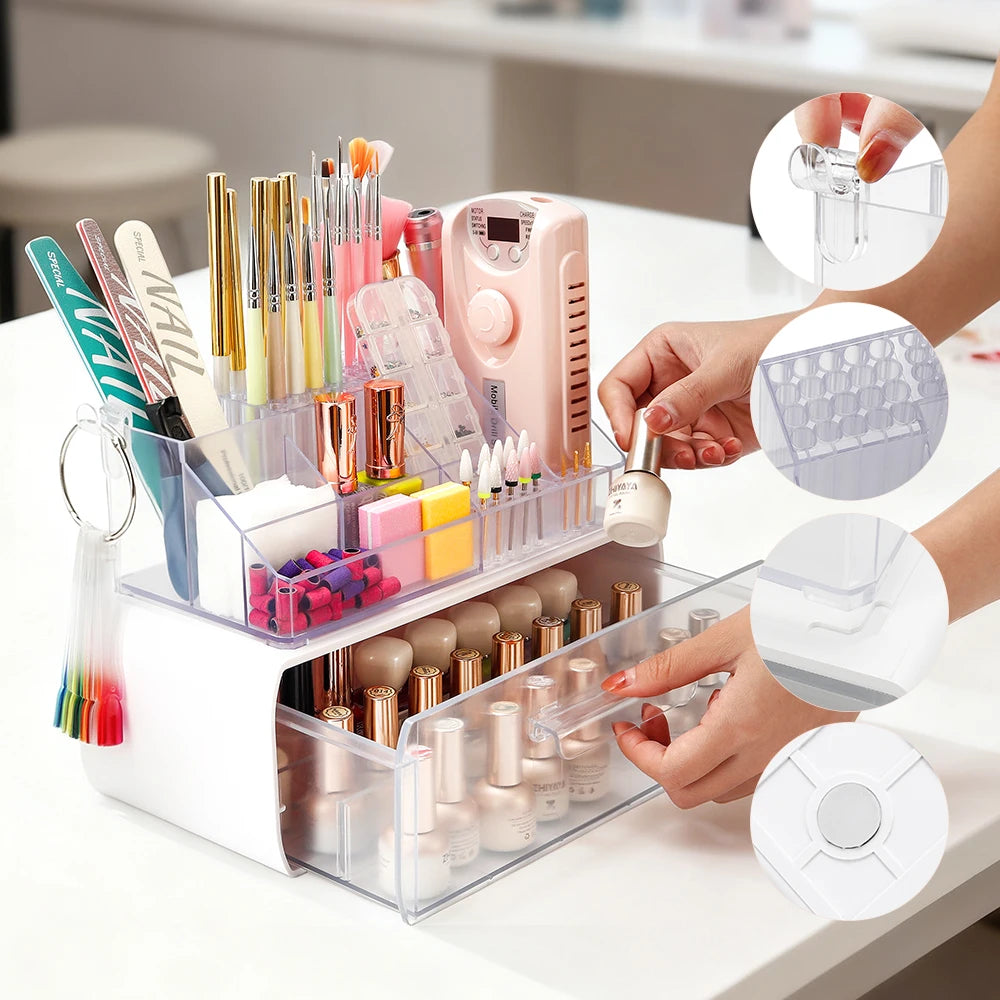 Acrylic Storage Rack Nail Art Tools Organizer Nail Salon Display Rack Large Capacity Storage Box Gel Polish Cosmetic Drawer