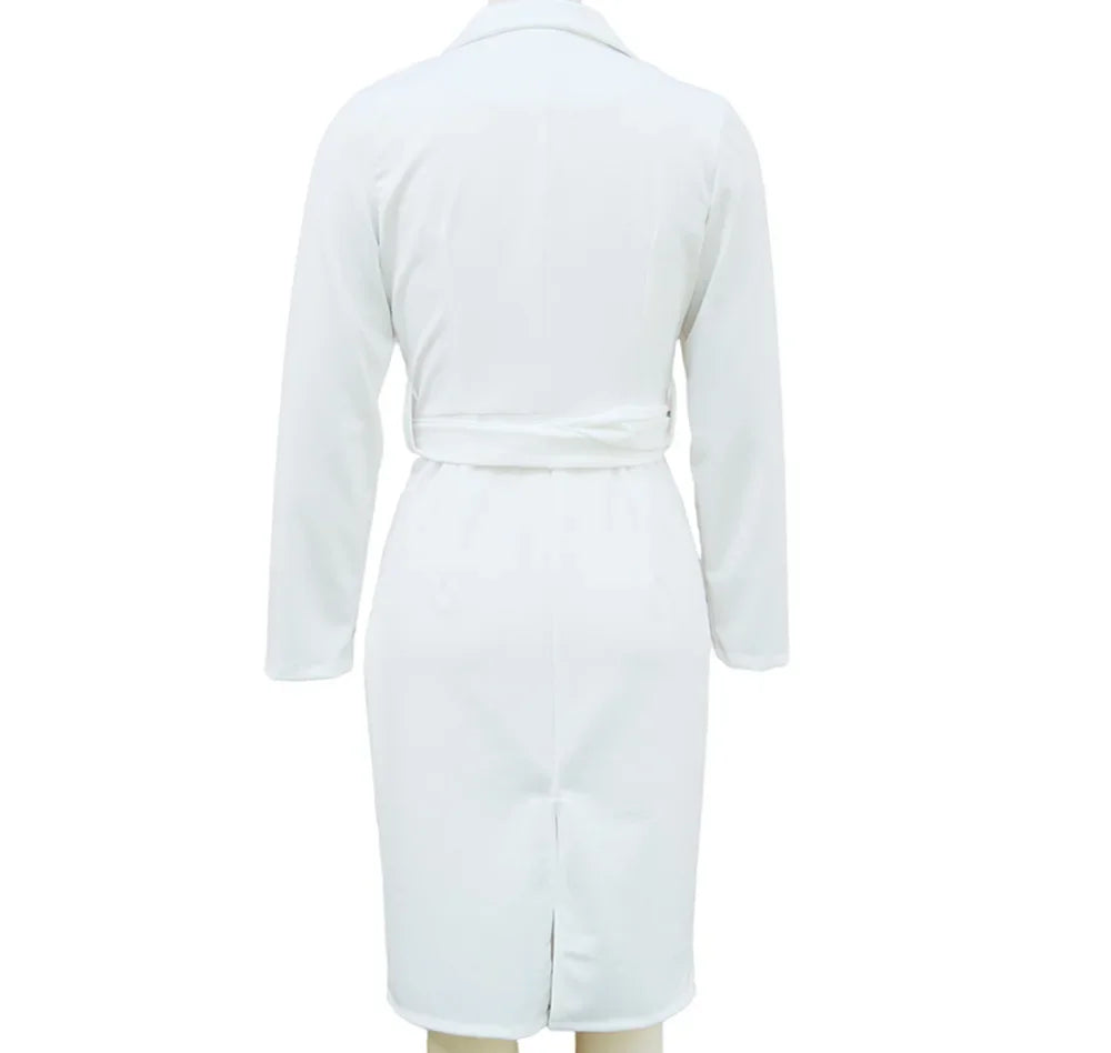 Elegant Office Dress High Waist Suit Collar Belted Style Autumn New Arrival Women's Fashionable Gown by None( AE Stock)