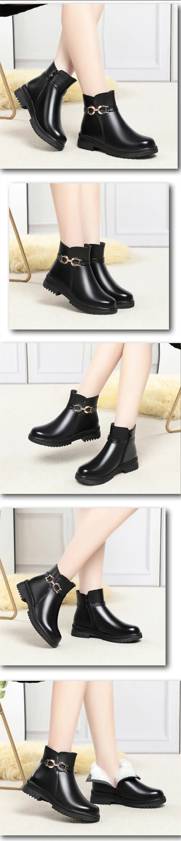 AIYUQI  Women's Winter Shoes Boots Non-slip Large Size 41 42 43 Women's Snow Boots Genuine Leather Warm Wool Mother Boots Women