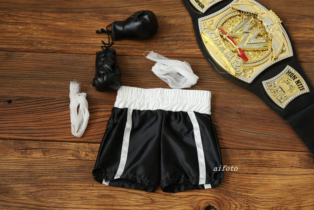 Mini Boxing Glove For Newborn Photography Props Store Accessories Sport Boys Pants Baby Photo Shoot Brothers Outfit Decorated