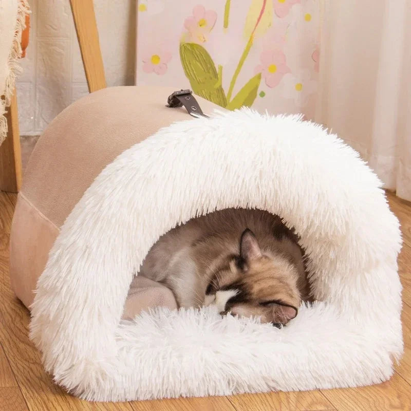 Winter New Long Plush Pet Cat Bed portable Cat Cushion Cat House Warm Cat Basket Cat Sleep Bag Cat Nest Kennel For Small Dog Cat