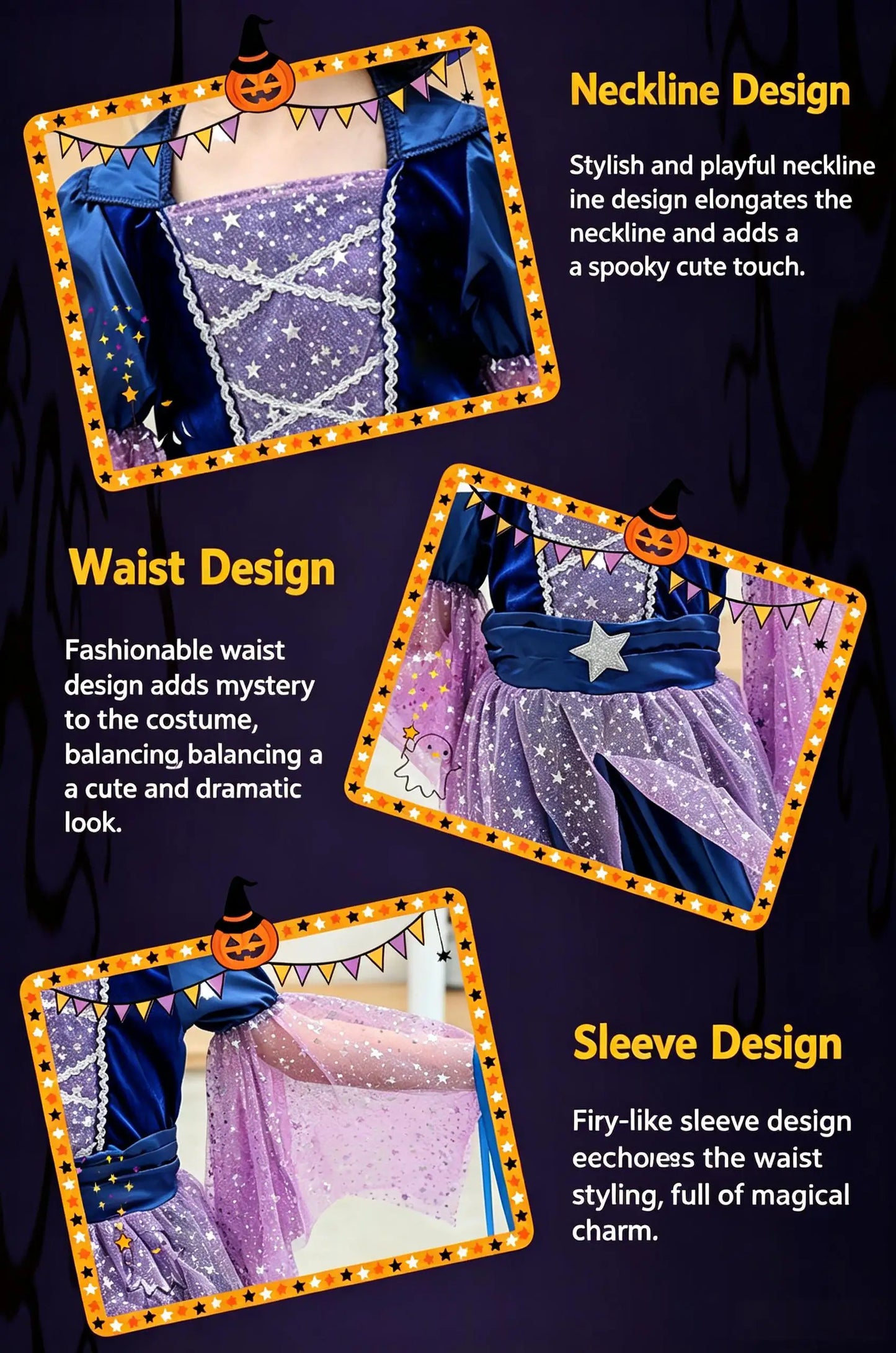 2026 Halloween Blue Witch Costume for Girls with Witch Hat Wand Bag Accessory Set  2-12T Girl Role Play Party Dress Vestidos