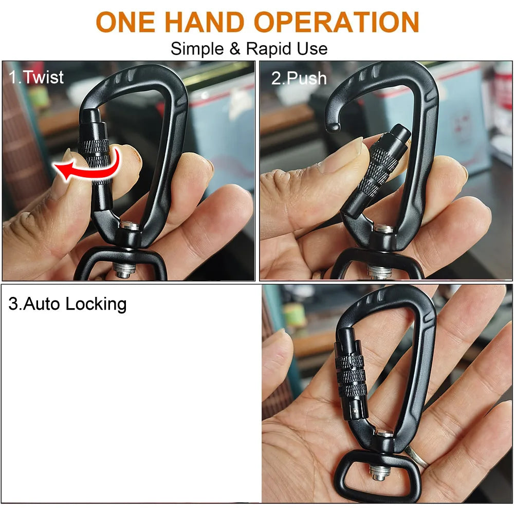 Safety Carabiner Clip Auto Locking 360 Rotational Hook 4KN Pull for Dog Leash Hammocks Backpacks Outdoor Climbing Accessories
