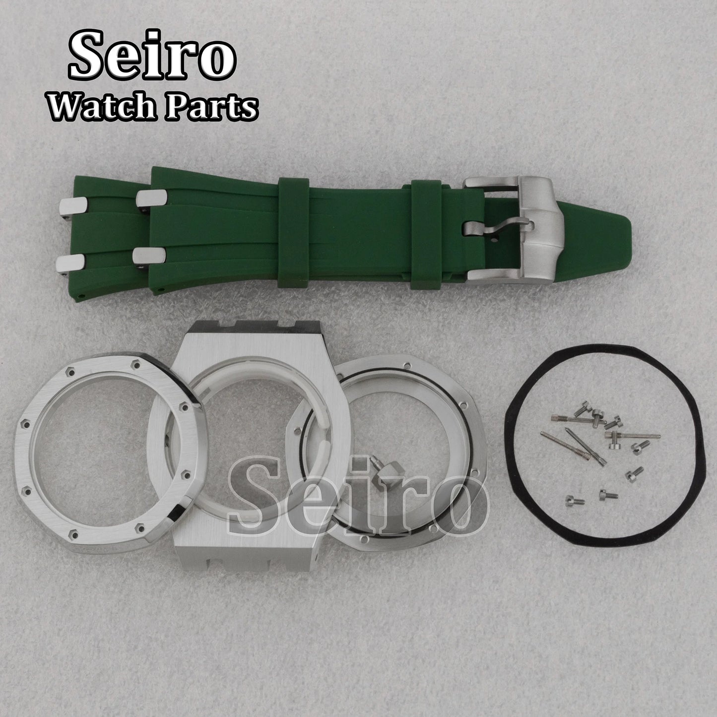 42mm Octagon Watch Case Rubber Strap Sapphire Crystal 10bar for 31.8mm Dial Royal Oak NH35 NH36 Movement Watch Modified Parts