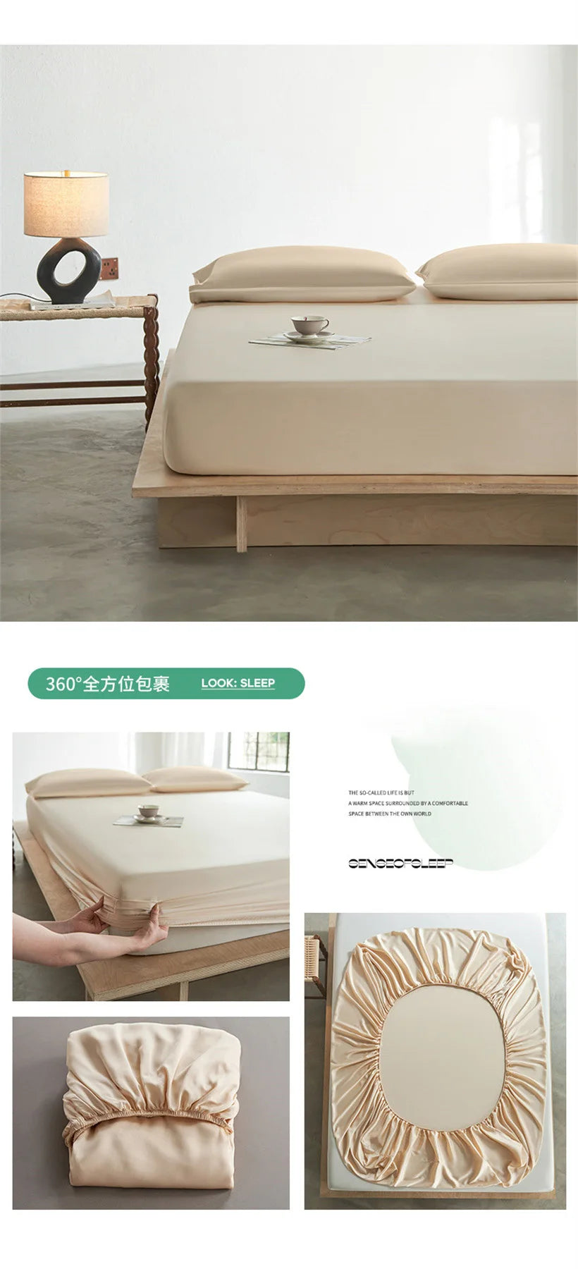 Pure Natural Mulberry Silk Fitted Sheet with All Around Elastic Band Soft Silky Breathable Mattress Cover Luxury Anti-Slip Sheet