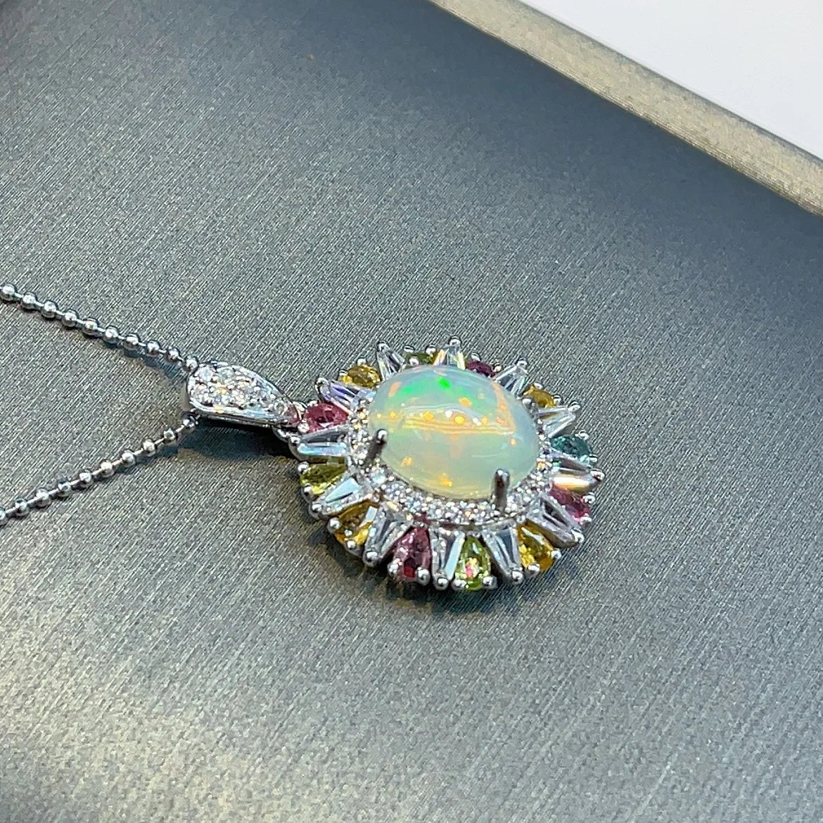 SACE GEMS S925 Sterling Silver Certified 8*10MM Natual Opal Pendant Necklaces for Womne Engagement Cocktail Party Fine Jewelry