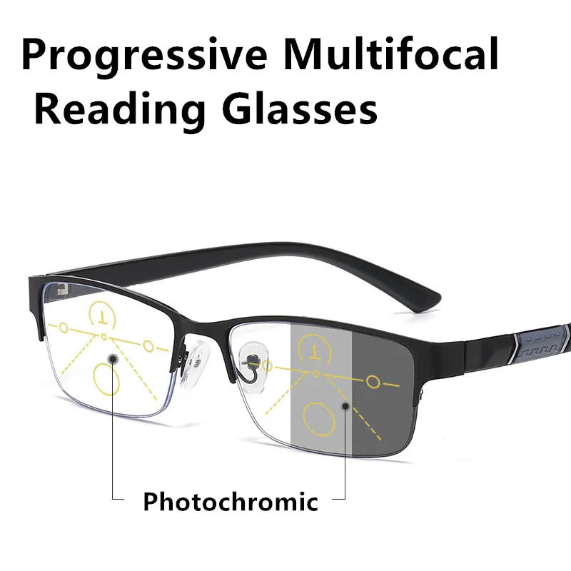 1PCS Progressive Multifocal Reading Glasses 2026New Man Woman Half-Frame Photochromic Reading Eyeglasses Versatile Outdoor Reade