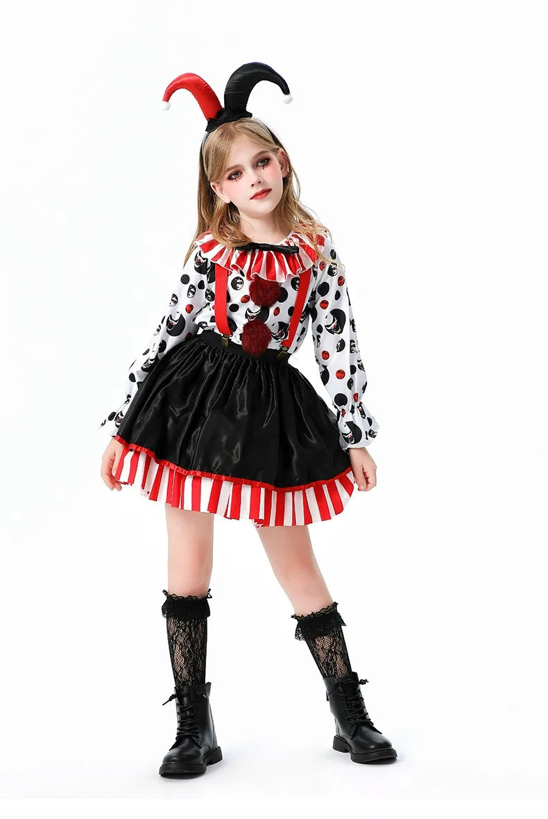 Halloween Cosplay Costumes Horror Clown Dresses Pants Headwear Clothes Sets Carnival Theme Party Role Playing Outfits for Girls