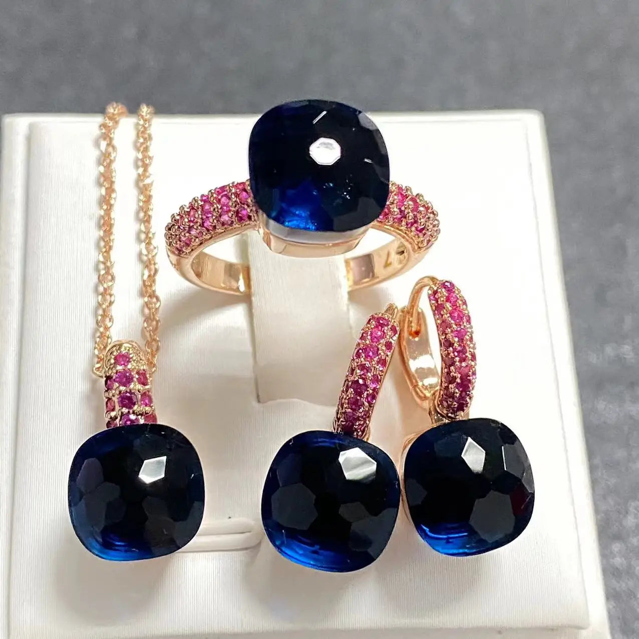 3Pcs/Set Women's Fashion Jewelry Gift Set - Rose Gold Plated Ring Earrings Necklace with Inlay Purple Zircon Crystal
