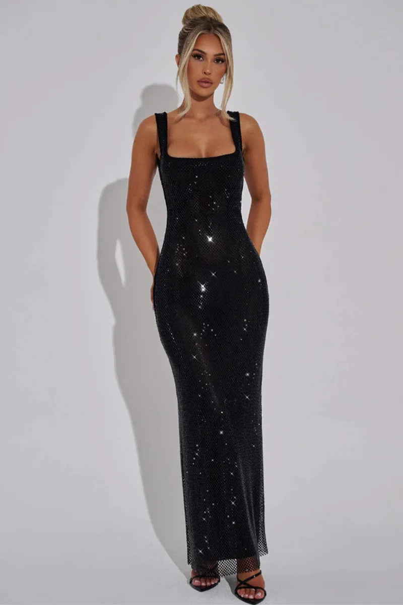 2025 Luxurious Women Corset Mesh Sequins Party Evening Dress Elegant Strap Backless Slim Tight Gala Celebrity Cocktail Dress
