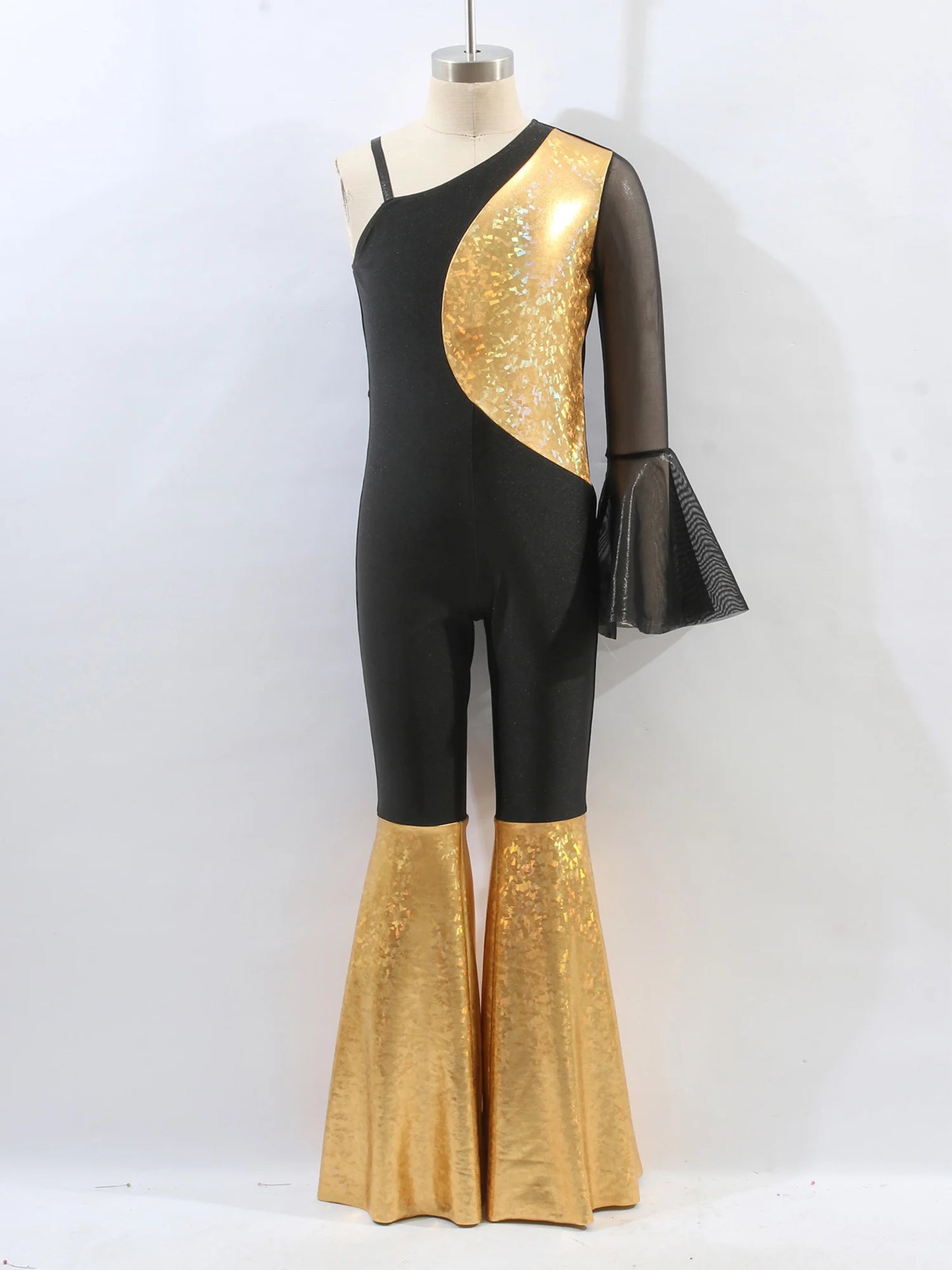 Kids Girls Hippie Halloween Costume Tassels Unitard Bell-bottom Long Pants Bodysuit Jumpsuit Disco Dance 60s 70s Rave Party Wear