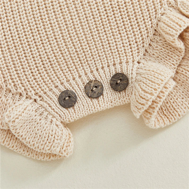 Baby Clothing Autumn  Rompers Cotton Knit Girl Romper Long Sleeve Ruffle Trim Infant Jumpsuit Overalls Newborn Clothes