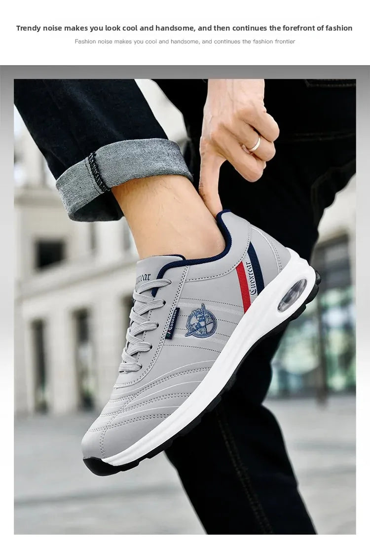 Men's Spring Autumn Casual Breathable Sport Shoes Shock Absorption Comfortable Leather Sneakers Korean Style Ankle High Mesh Lin