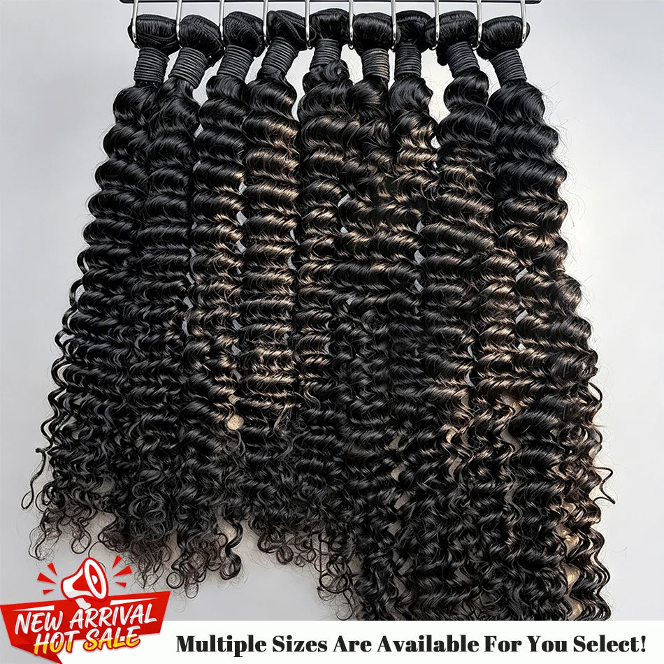 Deep Wave Bundles Brazilian Virgin Raw Unprocessed Human Hair Deep Curly Wavy Bundles 30 40 Inch Natural Black Color Human Hair