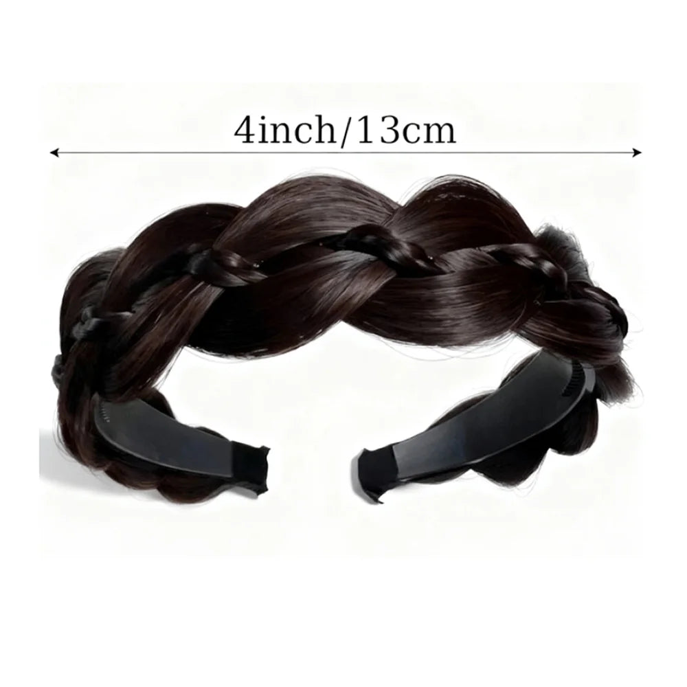 Synthetic Ladies Hair Wide Fishbone Braids Non-slip Headband Handmade Retro Headband Styling Headwear Accessories