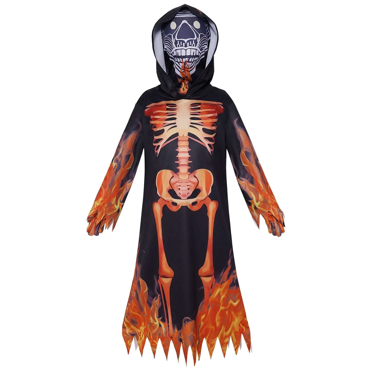 Halloween Costumes Hooded Robe Scary Death Skull Cosplay Suits Party Stage Performance Flame Skeleton Ghost Role Play Outfits