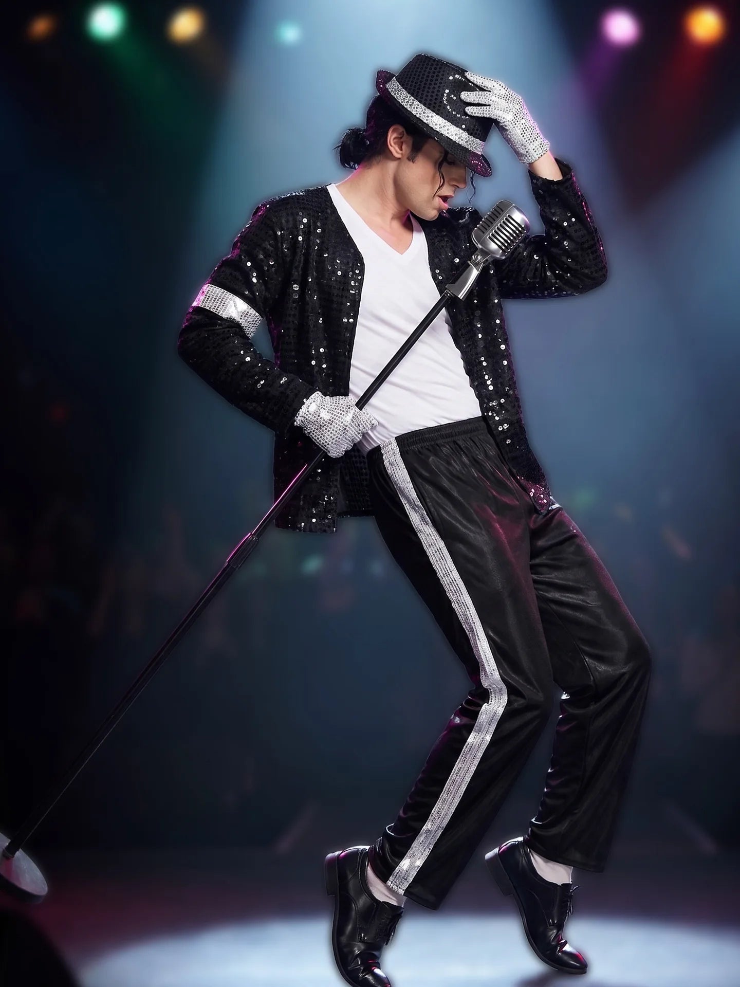 Adult Kid 80s 90s Pop Star Jackson Cosplay Outfit Hip Hop Dance Matching Family Costume for Halloween Carnival Stage Performance
