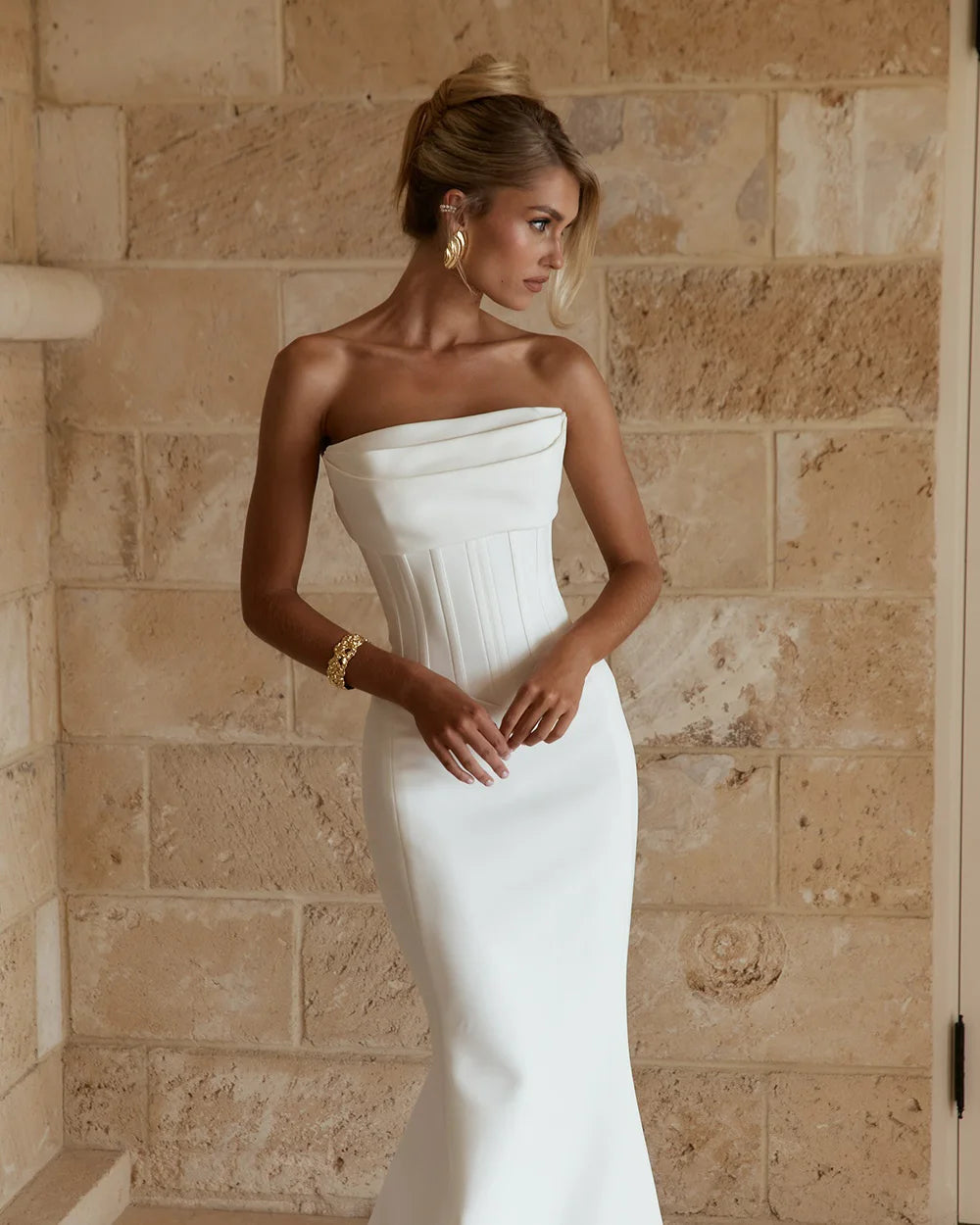 Elegant Mermaid Wedding Dresses Corset Strpaless Floor Length Bridal Dress Simple High Slit Evening Wedding Gowns Customized