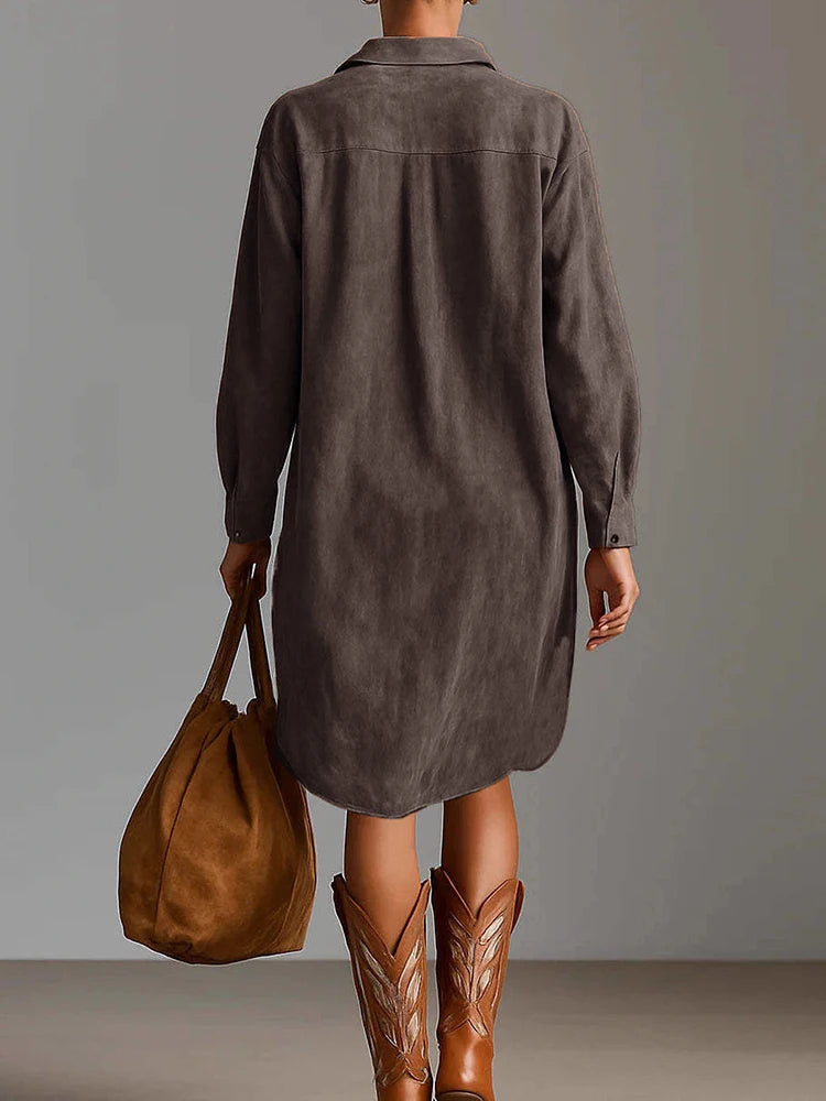 Spring Women Lapel V Neck Party Dress, Holiday Long Sleeve Retro Patchwork Midi Dress, 2026 Elegant Emboidered Ladies Dresses