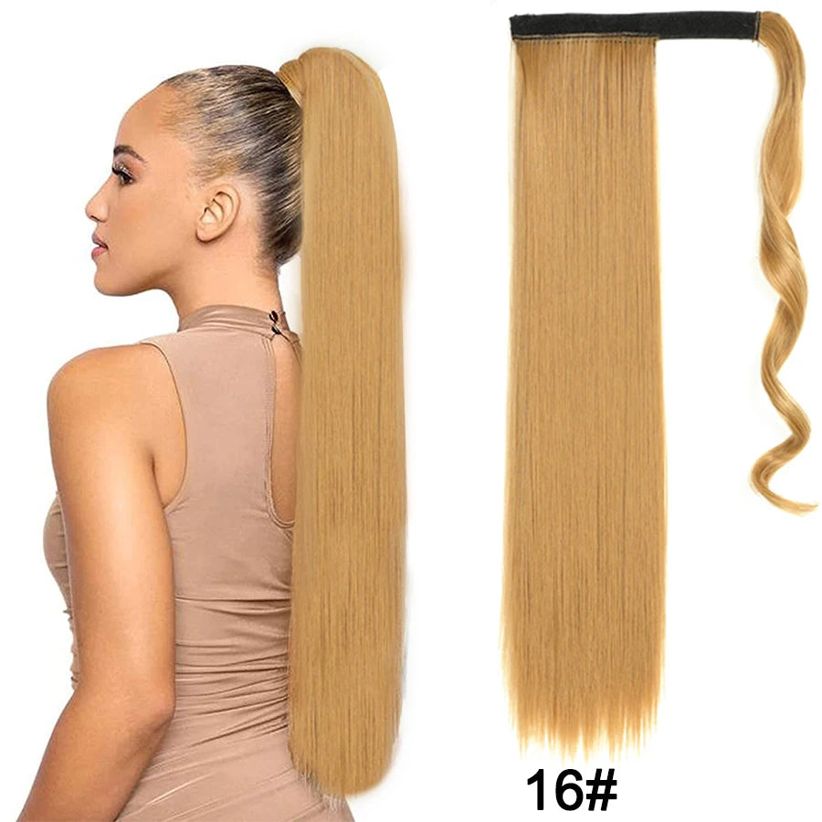 Synthetic Ponytail Long Straight Wrap Around Ponytail Hair Extension Heat-Reistant Fiber Pony Tail Fake Hairpieces For Women