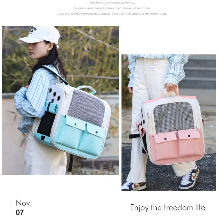 Ventilation Large Capacity Cat Carrier Backpack Adjustable Strap Pet Carrying Bag Foldable Cat Backpack for Outdoor Travel Pet