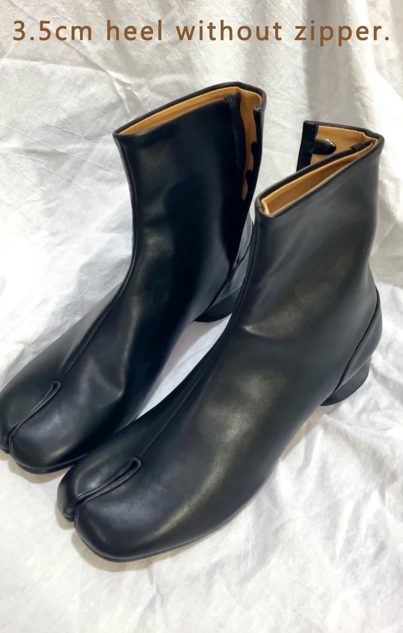 Split Toe Chunky Heels Ankle Boots Women Brand Designer Tabi Short Boots Autumn Winter INS Style Genuine Leather Female Shoes