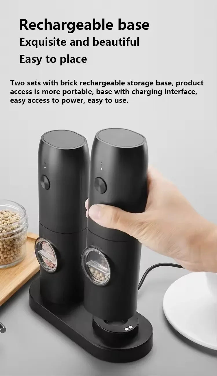 Electric Automatic Salt and Pepper Grinder Set with Led Light Grinder Set Spice Mill Adjustable Spices Grinder Kitchen Tools