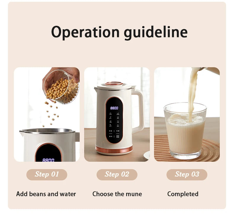1500ml Multi-Function Electric Soy Milk Maker with Large Touchscreen Display, 10-Blade Mixer, Blender, and Nut Milk Maker