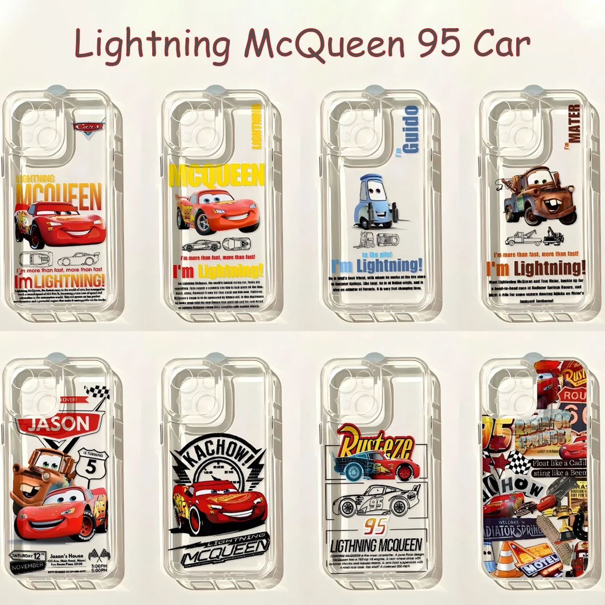 Cars Lightnings McQueens 95 Phone Case For iPhone 17e 17 16 16e 15 14 13 12 11 Mini Pro Max X XR XSMax 7 8 Air Plus Transparent
