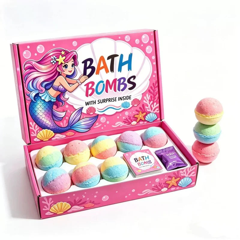 12pcs 60g Safe Natural Kids Bath Fizzies Surprise Hidden Toy Bubble Fizzy Ball Fun Bathtime Play Gift Set for Child