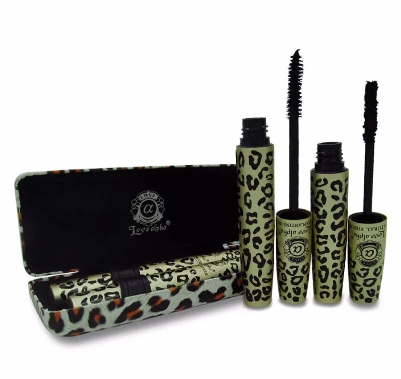 1 Set / 2 Pcs High Quality Love Alpha 3D Fiber Lashes Mascara Rimel Makeup Set Maquiagem Wild Leopard Waterproof Double Mascara