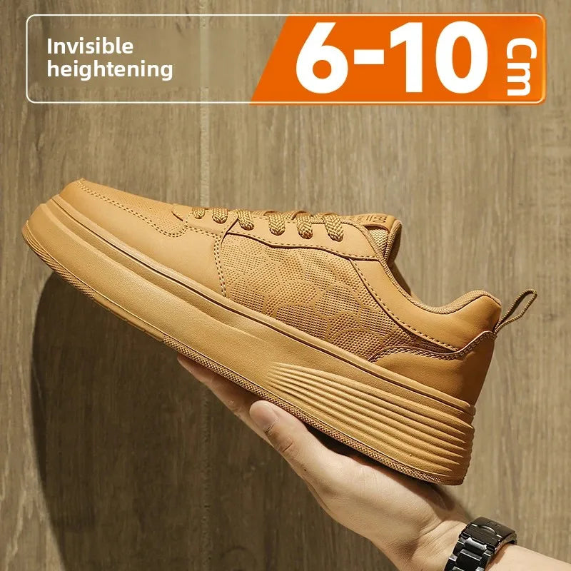 Men's Casual Sport Shoes Thick Bottom Invisible Heightening 10cm Rubber Outsole Synthetic Upper Breathable Lace-Up Sneakers
