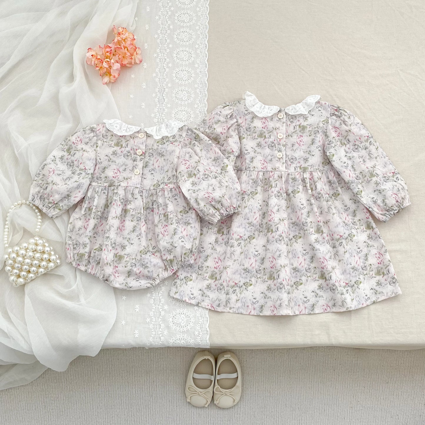 0-6Y Family Sister Matching Flower Dress Newborn Baby Girl Jumpsuit Sisters Clothes Princes Cotton Baby Dress Autumn Baby Dress