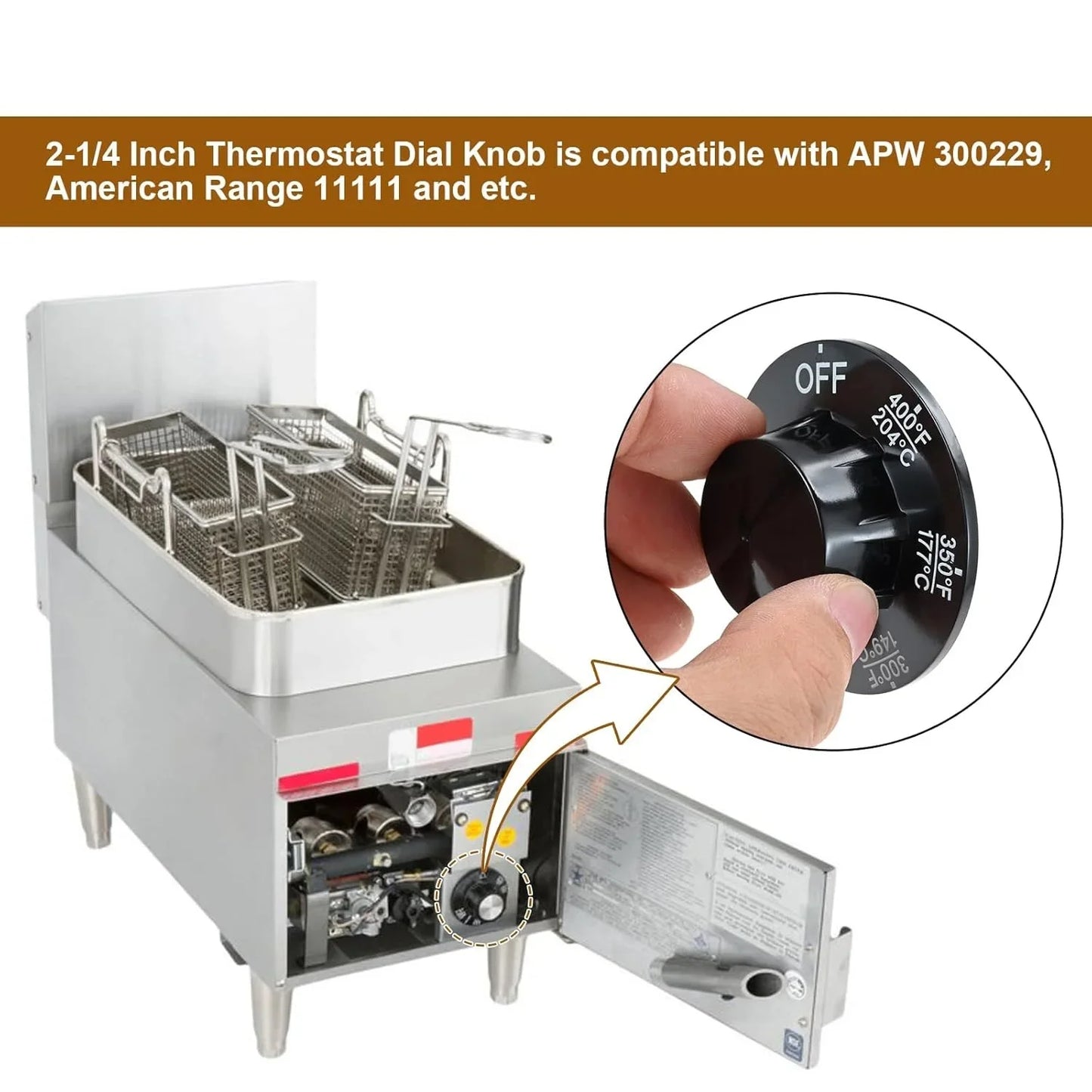 2sets Control Valve Pilot Dial Knobs with 200-400°F Thermostat Knob w/screw P6071267 1751-012 Fryers for Robertshaw 700 series