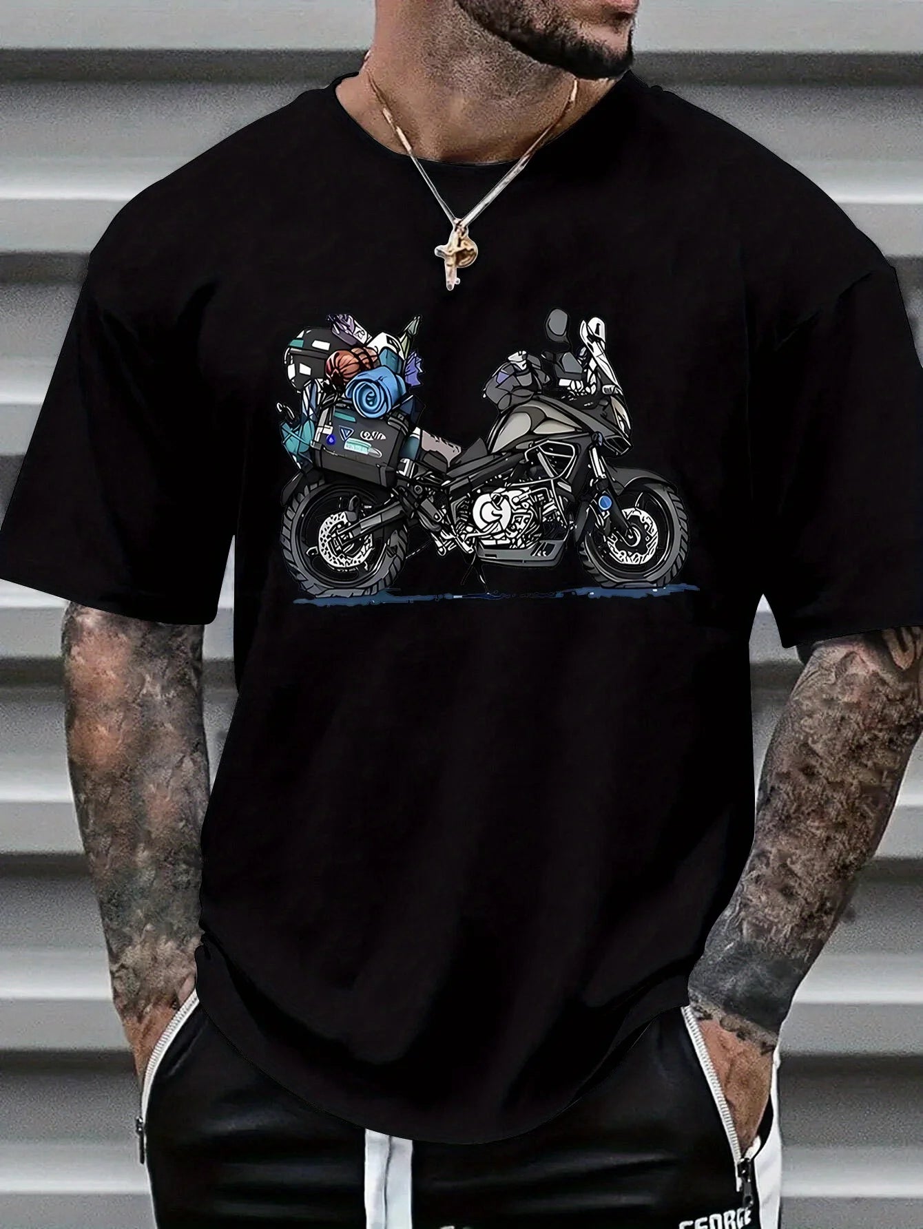 Summer 100% Pure Cotton Men's Fashionable Casual Rally Travel Motorcycle Print Loose Sports Round Neck Short Sleeved T-Shirt Top