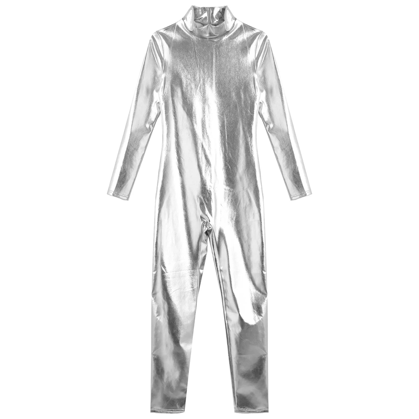 Kids Boys Girls Dance Metallic Jumpsuit Children's Gymnastics Bodysuit Performance Costume Long Sleeve Full Length Leotard
