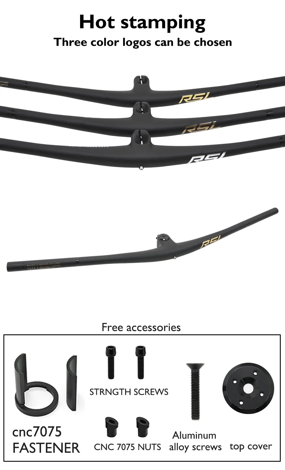 MTB Carbon Handlebar For RSL,Stem Rise 0°, Stem Length 35/45/55, Clamping 28.6mm Rise 27.5mm Width 760mm Mountain Bike Part