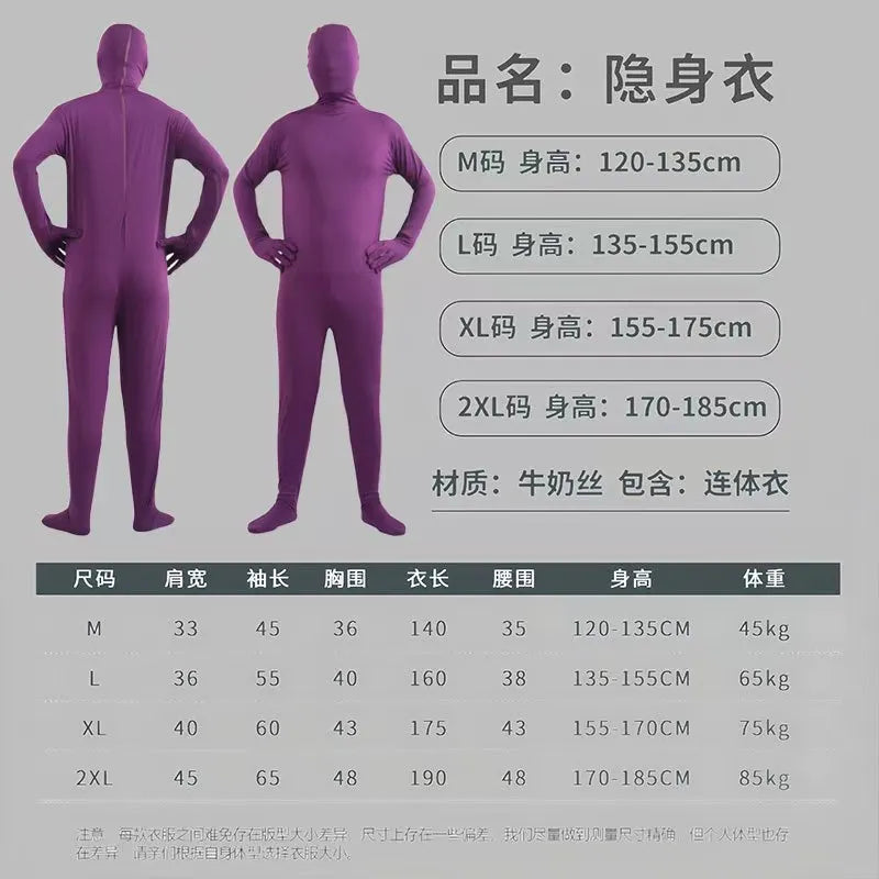 Halloween Cosplay Adult Male Solid Color Tight Fitting Invisibility Cloak Clothing Black Man Jumpsuit Invisibility Man Children'