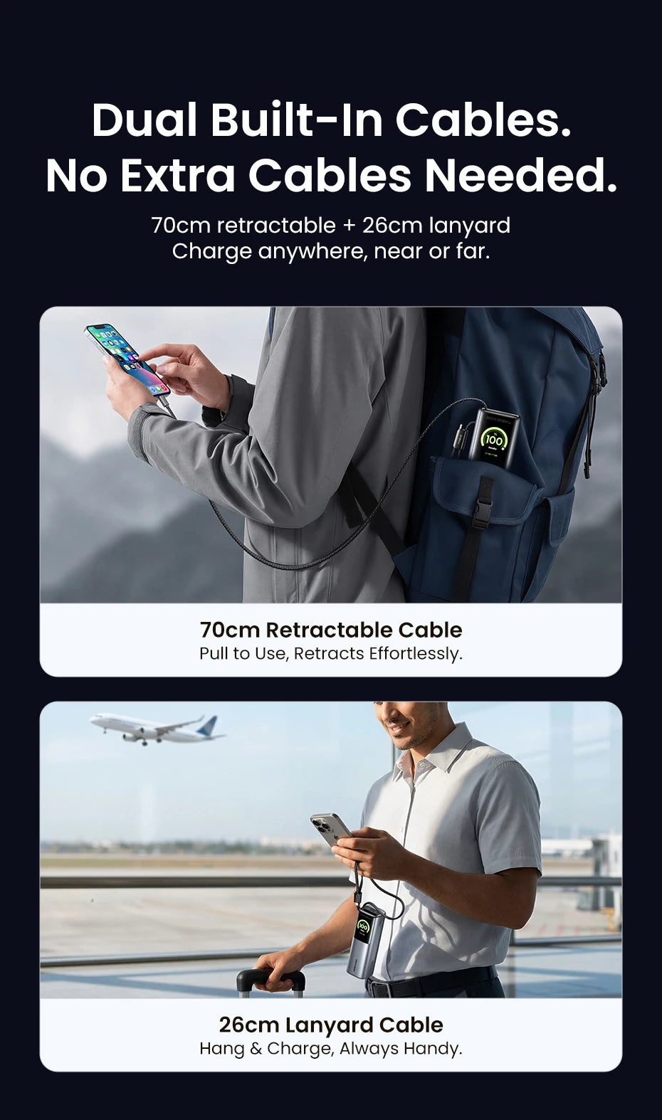 Vention 200W 25000mAh Power Bank Retractable Cables Portable PD External Battery PowerBank for Laptop Macbook Pro Fast Charge