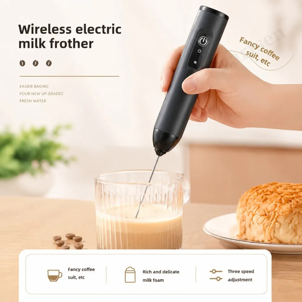 Electric Coffee Frother 2 In 1 Rechargeable Type-C Blender Stainless Steel 3 Speeds Milk Mixer Egg Beater Handheld Foam Maker