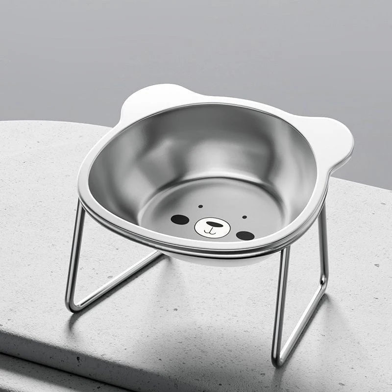 Premium 304 Stainless Steel Raised Cat Bowl with 15° Tilt Neck Guard Shatterproof Healthy Feeding for Senior Cats Kitten Puppy
