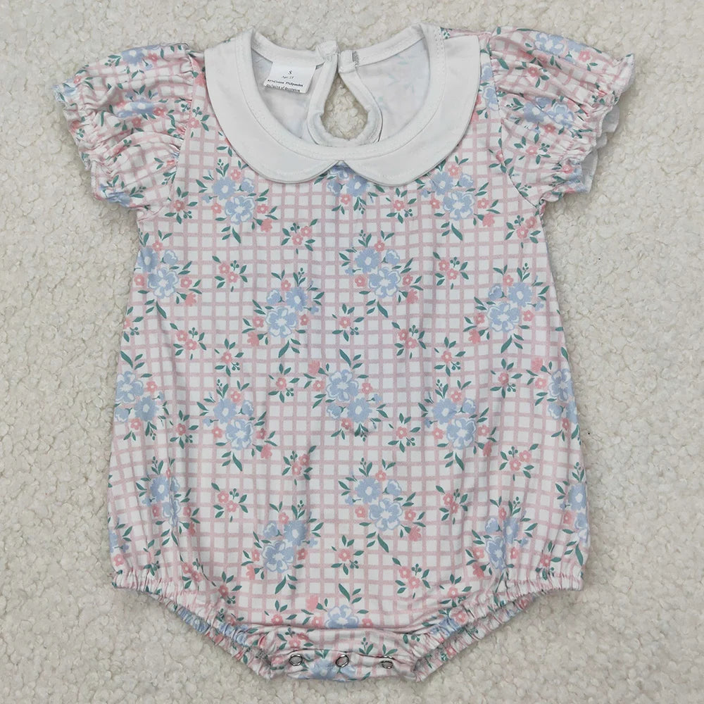 Hot Sale Baby Girls Rompers Blue Flutter Sleeves Bows Ruffle Rompers Boutique Toddler Girls Bubbles Summer Rompers Girls Onesie