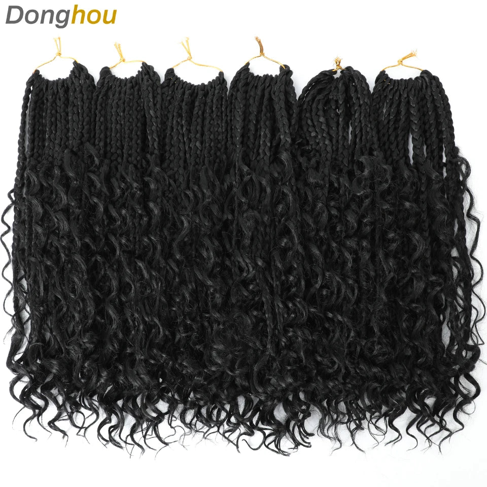 14 18 24 Inch Boho Box Braids Crochet Braids Curly Ends 1B 30 27 #4 Bug 8 Colors Ombre Goddess Bohemian Box Braids Crochet Hair